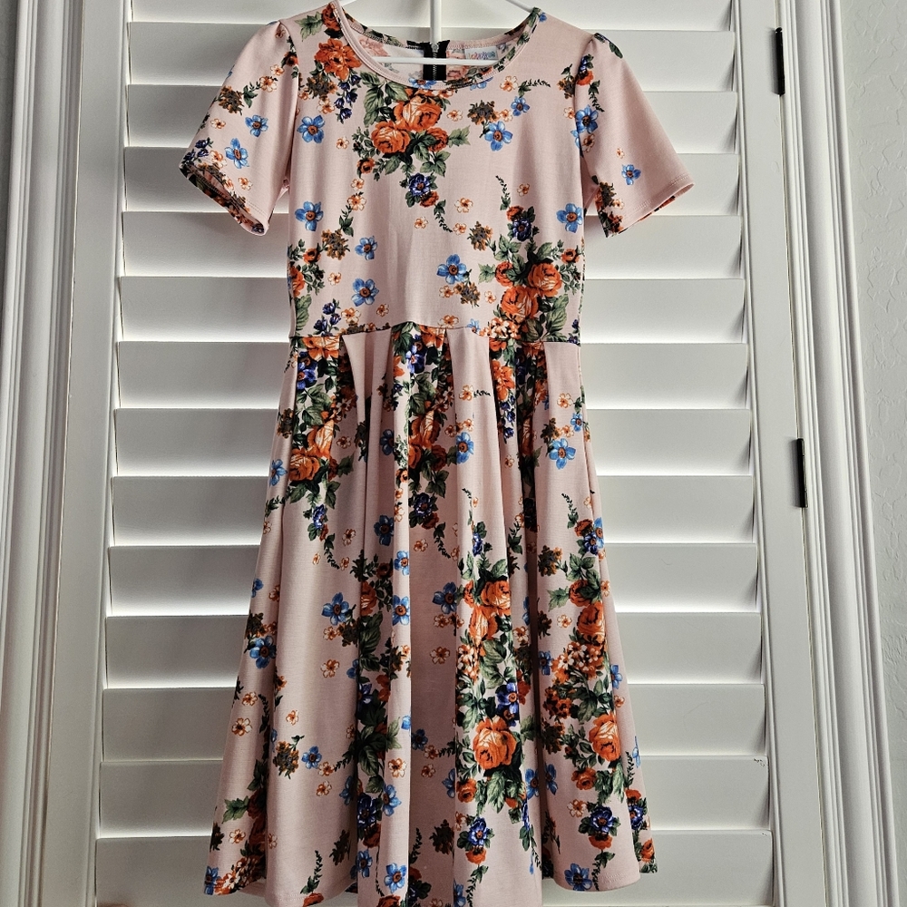 Pink Pleated Floral Midi Dress, Women's Teen's Casual Modest Dress